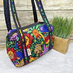 Vntg Eye Catcher Quilted Multicolor Animal Print Purse Shoulder Bag Tote USA